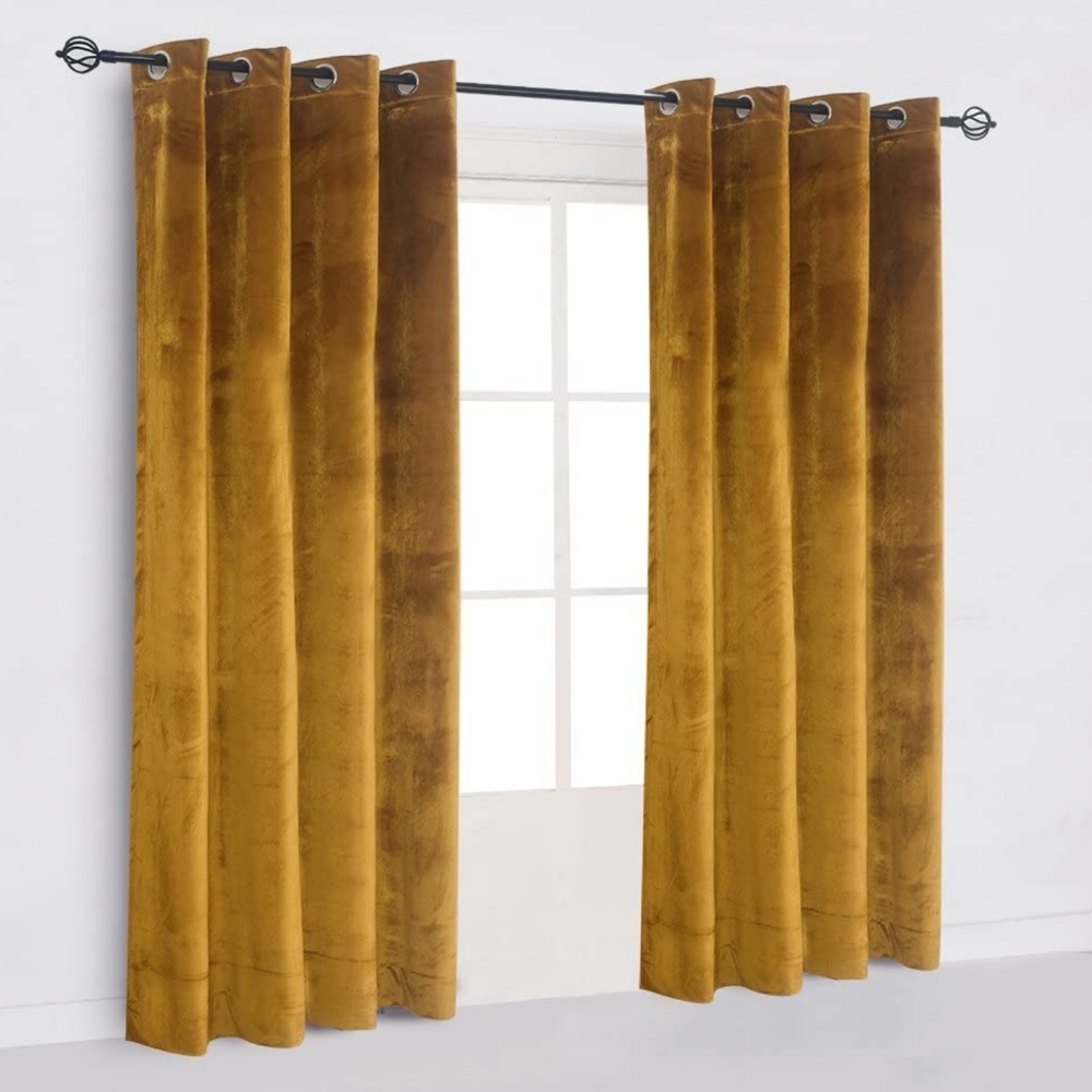 84" Grommet Vintage Yellow Gold Velvet Curtains 2x